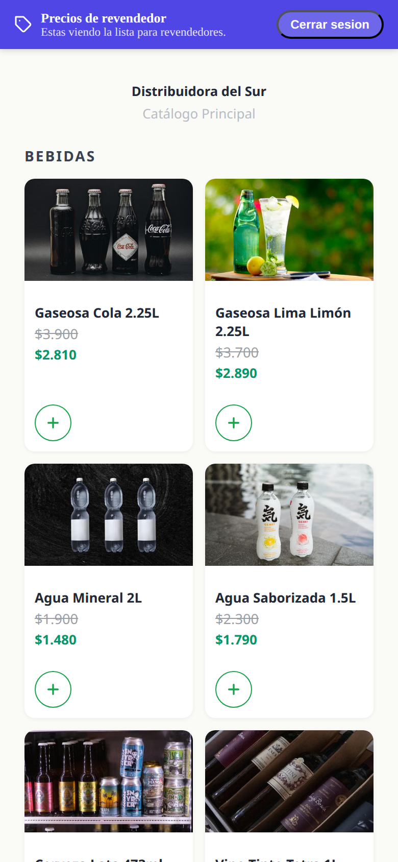 La carta con el cartel de precios de revendedor y el precio de lista tachado