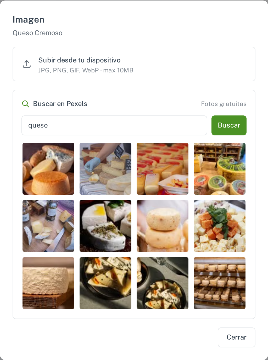 El buscador de fotos, con resultados