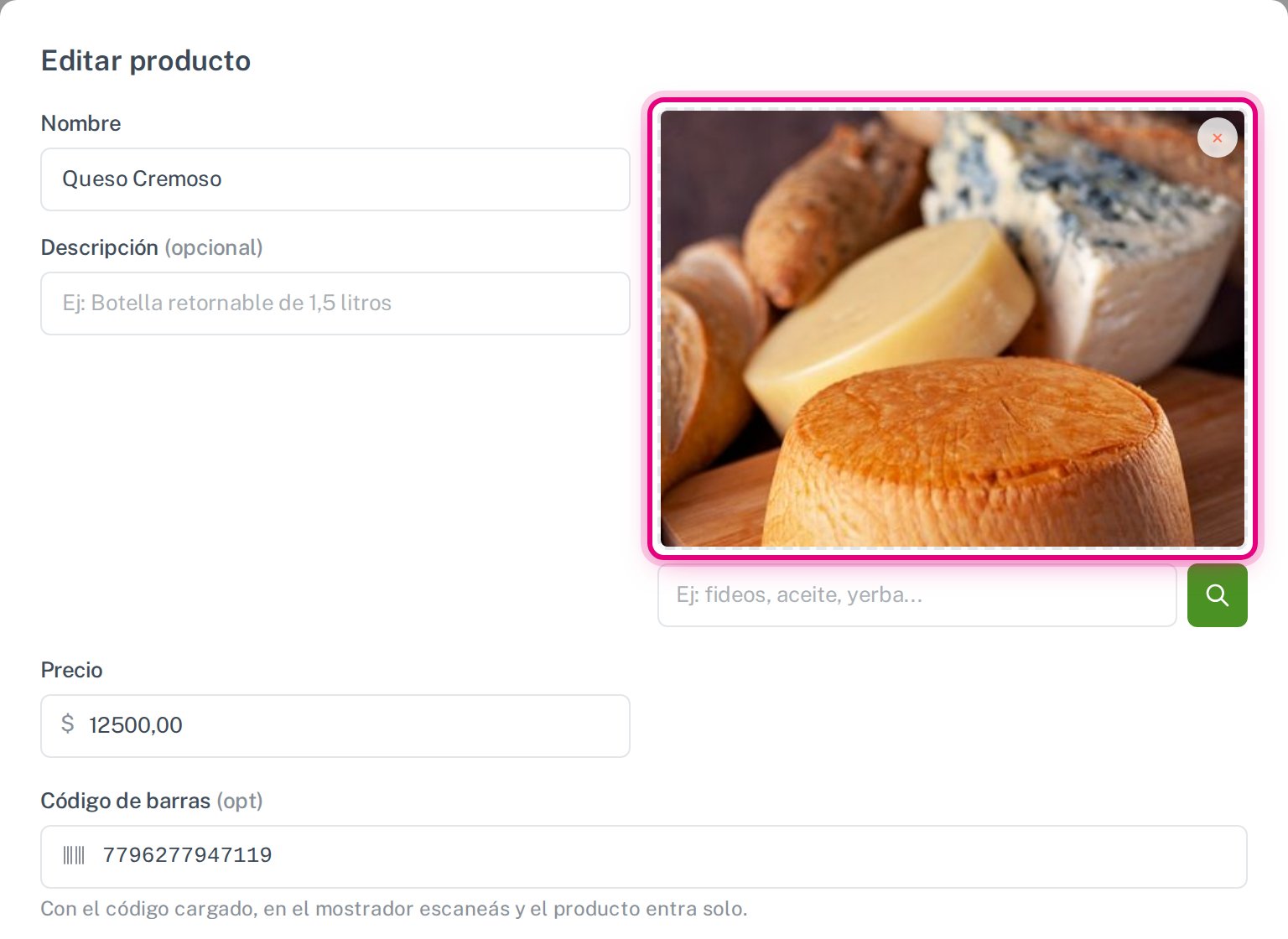La foto dentro de la ficha del producto