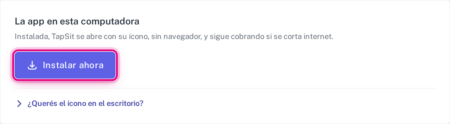 La tarjeta de Ajustes con el botón para instalar la app