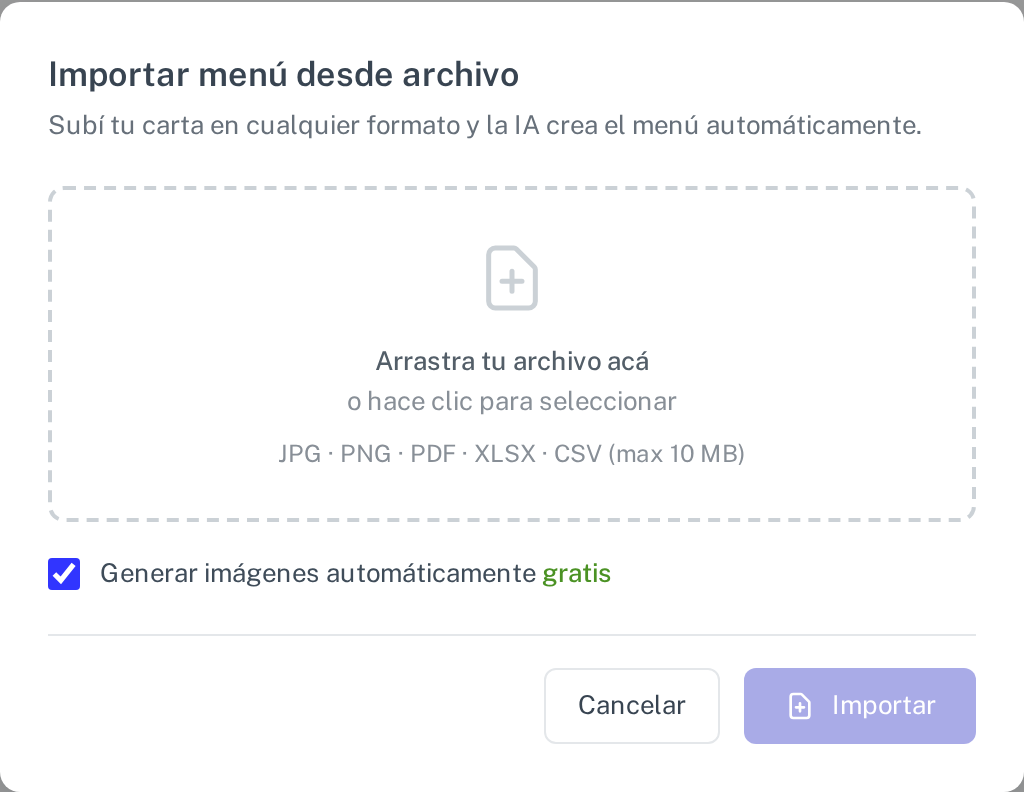 El importador: Excel, CSV, PDF o una foto de la lista