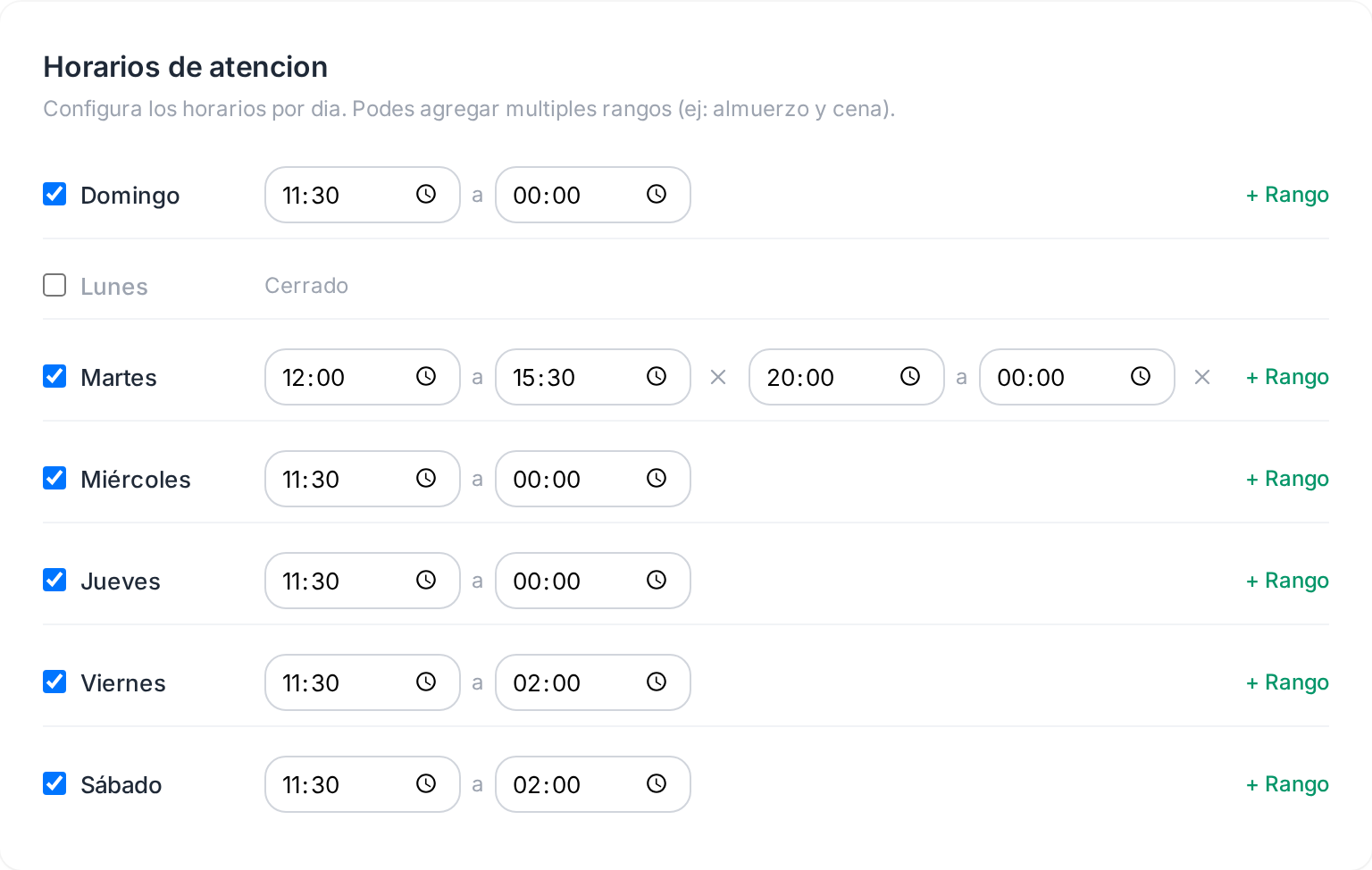 La semana con el martes partido en dos rangos: mediodía y noche