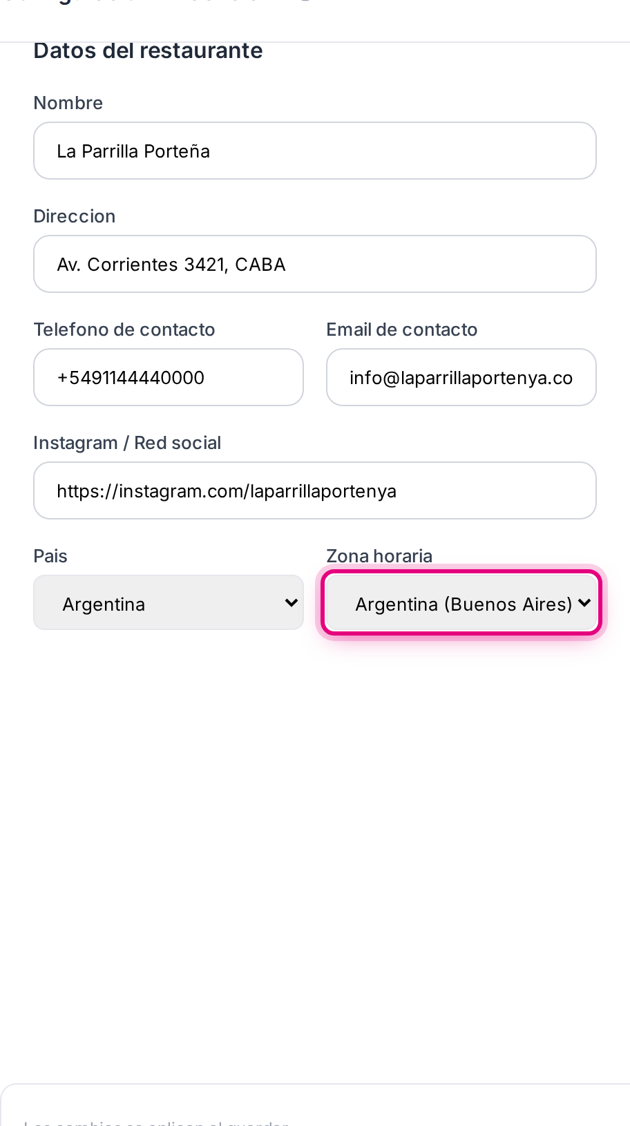 Los selectores de país y zona horaria