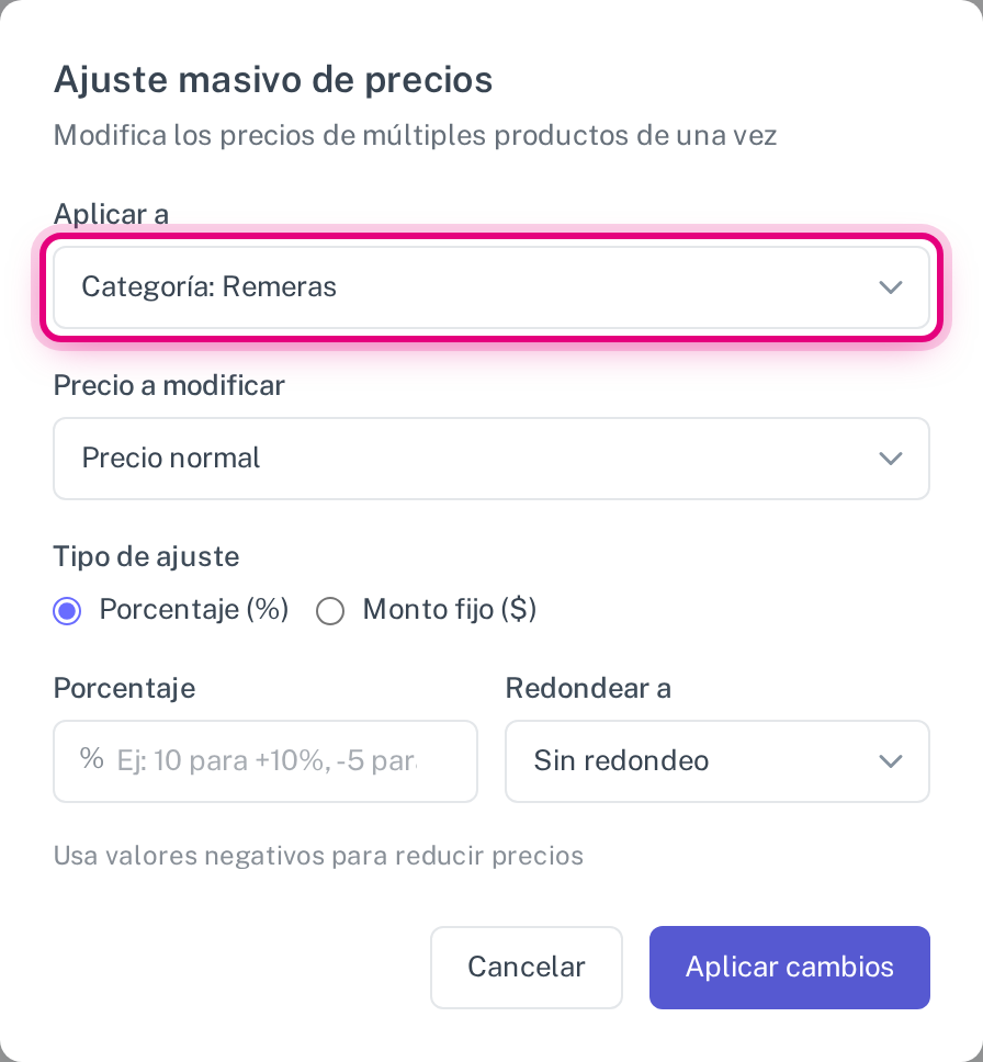 Elegir la categoría que se liquida