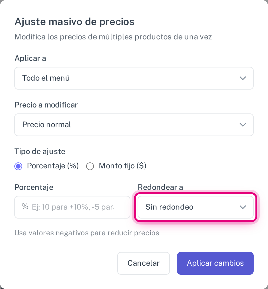 Redondear a, para que el precio sea cobrable