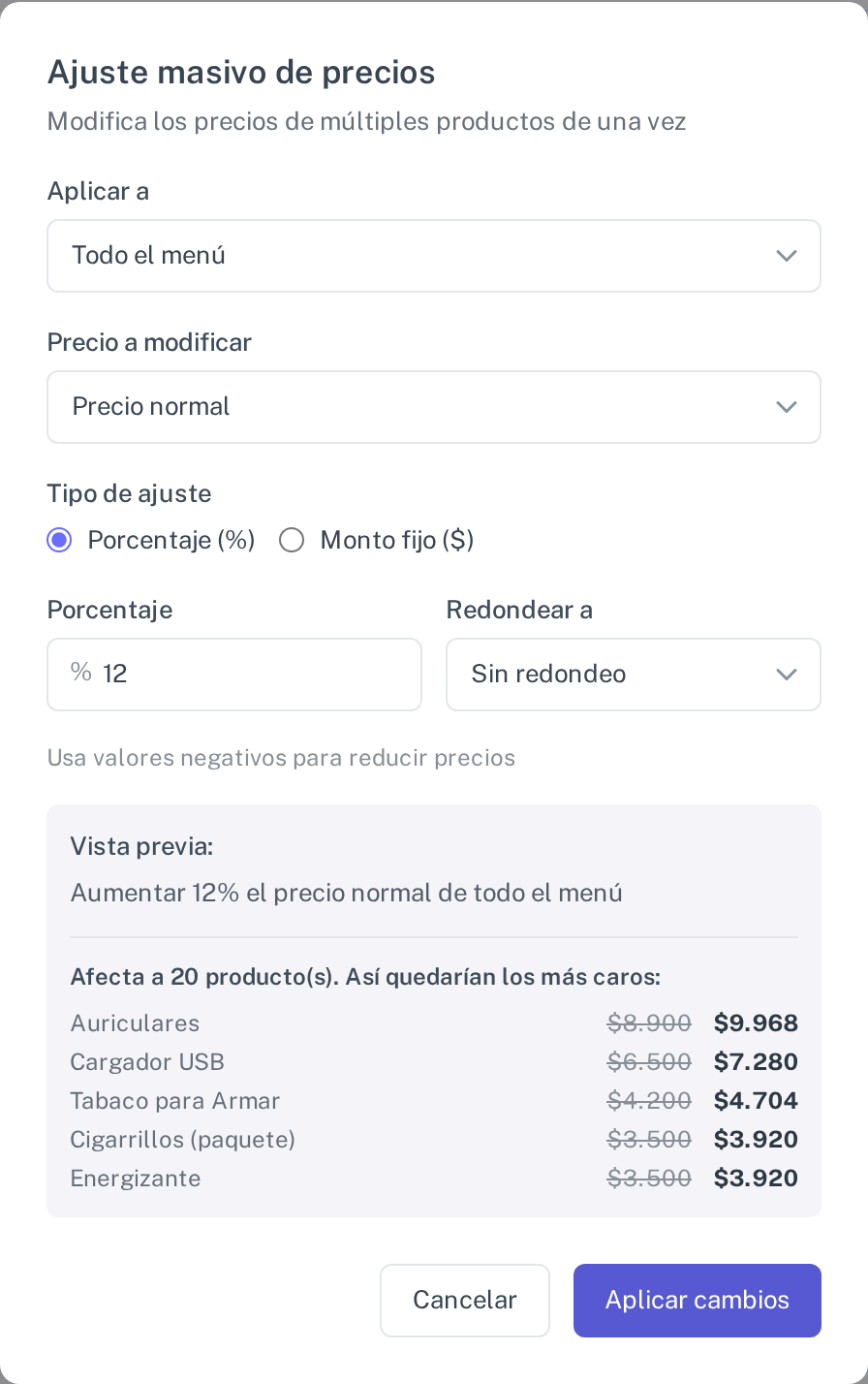 Cómo cambiar todos los precios de una vez