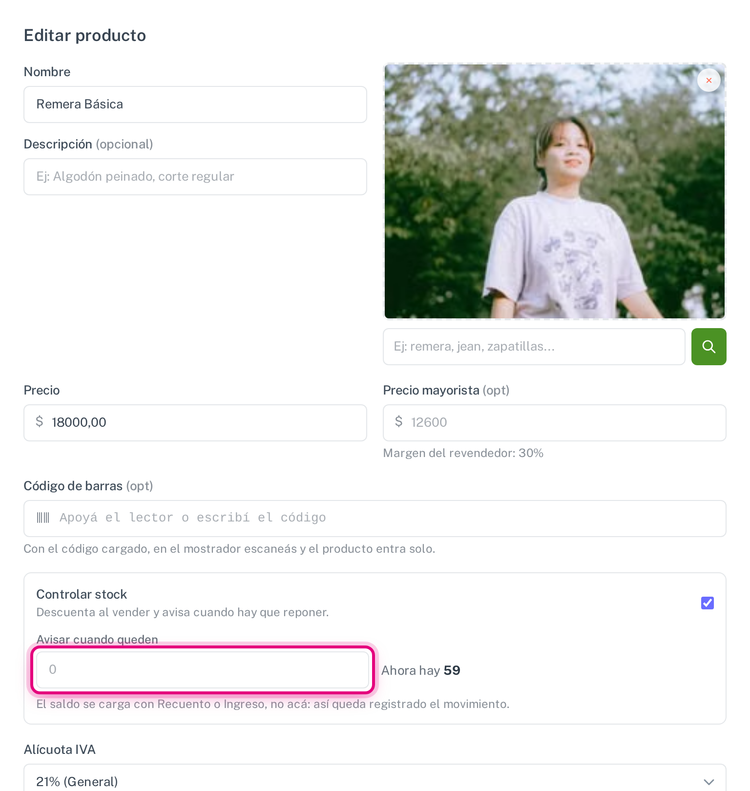 El mínimo por prenda