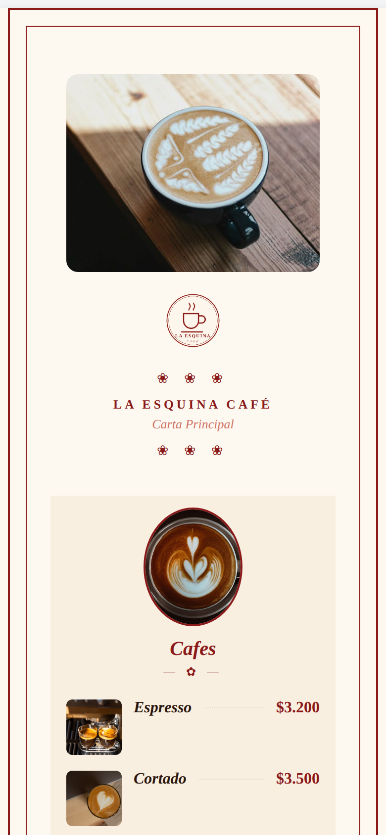 La carta digital abierta en el celular de un cliente